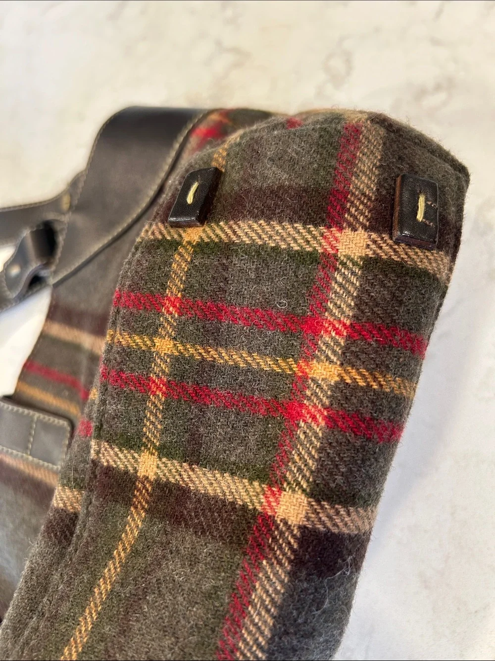 VTG Y2K Lauren Ralph Plaid Hobo with Dark Brown Leather Trim Equestrian Preppy